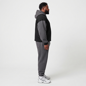 Ensemble de survêtement en molleton thermique personnalisé pour homme, avec logo, grande taille, coton et polyester, pull tendance noir et gris, ensemble en molleton technique pour homme - Product Image 4
