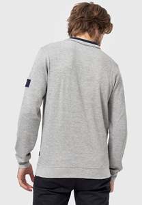 Men's Gray Quarter Zip Knitted Pullover Sweatshirt Regular Fit Turn-down Collar Casual Autumn Wear Solid Color Left Sleeve Logo - Product Image 4