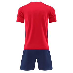 Ensemble de maillot de football rayé rouge et bleu pour homme, manches courtes, col en V, polyester respirant, coupe athlétique, toutes saisons - Product Image 2