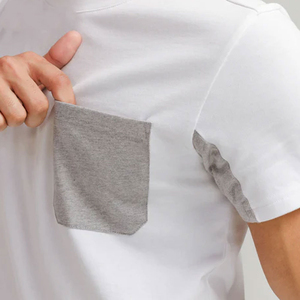 T-shirt blanc à col rond pour homme avec poche grise, vêtement décontracté d'été en polyester/coton, tricoté en tissu éponge, streetwear uni - Product Image 2