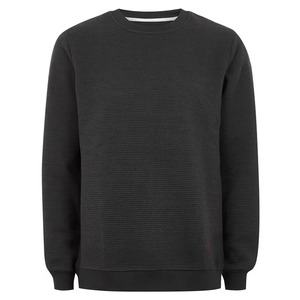 Custom Waffle Textured Crewneck Sweatshirt <b>Black</b> Pullover Blank Plain <b>Men</b> Quilted Jacquard Cotton Fleece Streetwear Regular Fit - Product Image 1