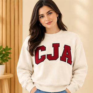 Sweat-shirt d'hiver rose pour femme à col ras du cou, imprimé lettres CJA, pull à col montant imprimé en relief OEM, style universitaire grec personnalisé - Product Image 2