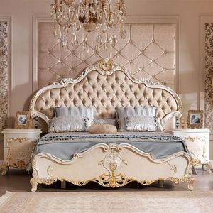 Juego de Dormitorio de Lujo Clásico en Oro Blanco, Cama Tapizada, Muebles Elegantes y Románticos para Hotel Emma, Alta Calidad, Gran Venta - Product Image 2
