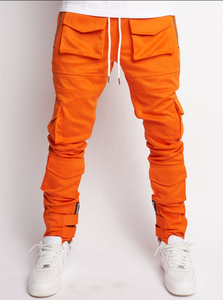 OEM Custom Logo Slim Fit Pocket <b>Cargo</b> <b>Leather</b> <b>Pants</b> Customized Men Zipper Elastic Waist Jogger Stacked <b>Pant's</b> - Product Image 5