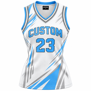 T-shirt court en jersey de basket décontracté pour femme, imprimé, col en V, coupe ajustée, en coton, à manches courtes, anti-boulochage, tricoté - Product Image 1