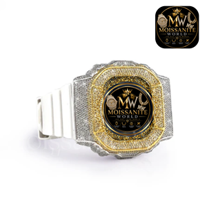 Montre de luxe Moissanite World Iced Out à quartz carrée, or et argent, bracelet en silicone Moissanite, unisexe - Product Image 2