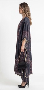 Robe longue kaftan pour femme en soie polyéthylène à plumes, coupe ample, élégante et fluide, pour toutes les saisons, tenue décontractée - Product Image 4
