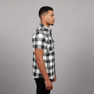Camisa de Cuero de Cordero con Estampado a Cuadros Búfalo en Negro, Blanco y Rojo para Hombre, Manga Corta y Larga, Estilo Lumberjack con Botones a Presión - Product Image 4