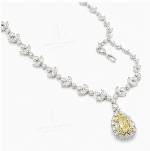 Elegant <b>necklace</b> in 18K white gold with fancy yellow pear diamond floral design surrounded by brilliant lab grown white diamonds - Product Image 3