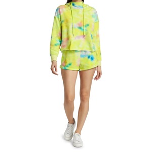 Sudadera con capucha tie-dye personalizada para mujer, amarillo neón, de algodón French Terry, cuello tipo cuello de embudo, hombros caídos, OEM - Product Image 2