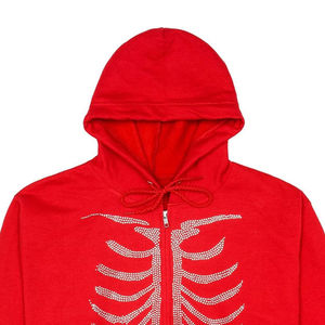 Red Unisex Bomber <b>Jacket</b> Sequins Skeleton Print Zipper Closure Casual Streetwear W Style Anti-pilling Front Logo - Product Image 4