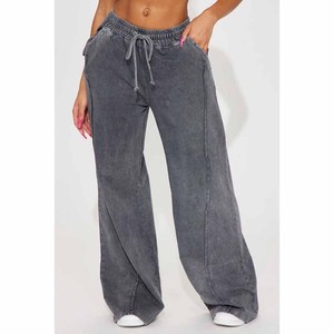Pantalones de chándal de talla grande para mujer, de cintura alta, pierna ancha, color liso, con cordón, ajuste holgado, casuales, de largo completo, con bolsillos - Product Image 6