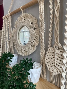 Handmade Beige Macrame <b>Mirror</b> Wall Hanging Perfect For Living Room Balcony Or Patio Decor For Cozy Vibes Wholesale From India - Product Image 3
