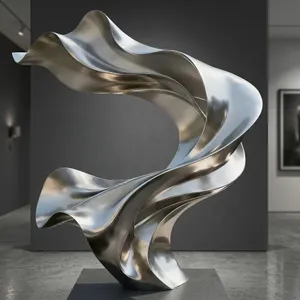 Sculpture abstraite en acier inoxydable poli moderne, art décoratif extérieur pour hôtel, place publique, jardin, entrée commerciale, 3D - Product Image 5