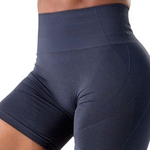 Shorts de sport pour femmes, bleu marine, taille haute, sans couture, compression, extensibles, pour la gym, le fitness, l'entraînement, les sports, les activités sportives - Product Image 5