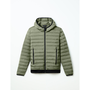 <b>Men's</b> Hooded Puffer <b>Jacket</b> Olive Green Polyester Windproof Casual Autumn Wear Slim Fit Zipper Closure Solid Color - Product Image 2