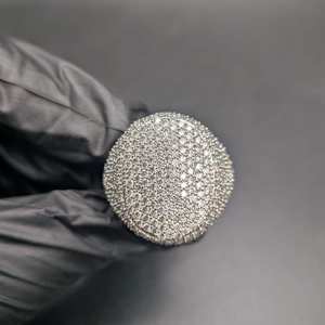 Bague de cocktail de luxe pour femme en argent 925, sertie de moissanite VVS taille brillant rond et de diamants en pavé, forme boule, bijou de soirée - Product Image 1