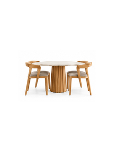 Modern Round Wooden Dining Table Set with 4 <b>Chairs</b> Marble Top Scandinavian Design Stable Base Home Furniture - Product Image 3