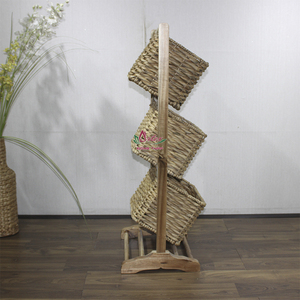 Boho Chic 3-Tier Woven Water Hyacinth & Wooden Rack <b>Storage</b> Unit Handmade Eco-Friendly <b>Shelf</b> for Home Organization - Product Image 6