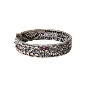Custom Design Possible for Top Quality Oxidised Silver <b>Ruby</b> and Emerald Stone Studded Girls Polki Bangles for Wedding Party Wear - Product Image 1