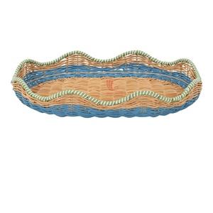 Coastal Style Faux Rattan Serving <b>Tray</b>, <b>Storage</b> <b>Tray</b> in Trendy Color Combinations Scalloped Edge 2028 Spring - Product Image 1
