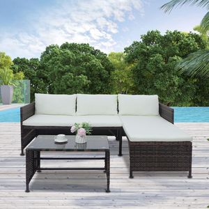 Juego de Sofás de Ratán para Exteriores XH, 3 Piezas: 1 Sofá Doble, 1 Chaise Longue, 1 Mesa de Centro, Cojines Impermeables Lavables para Patio o Apartamento - Product Image 2