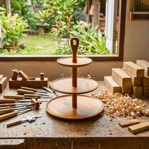 Customized Round Wooden Dessert Storage Tray Minimalist Design Eco Friendly Kitchen Organizer Three Tier Tableware UO INDIA - Product Image 3
