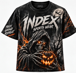Camiseta de manga corta con cuello redondo y estampado de Calabaza Grim Reaper de Halloween para hombre, estilo urbano informal con diseño estampado - Product Image 1