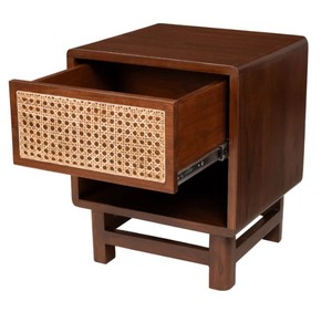 Table de chevet moderne en bois avec tressage en rotin, 2 tiroirs de rangement, mobilier de chambre, design mi-siècle, table de chevet pour salon - Product Image 4