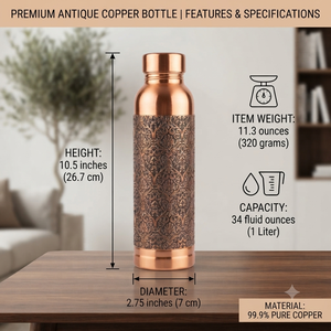 Indian Copper Drinking <b>Water</b> <b>Bottle</b> with Decorative Printed Pattern | Handmade <b>Metal</b> <b>Bottle</b> for Home, Kitchen, Office & Wellness - Product Image 4