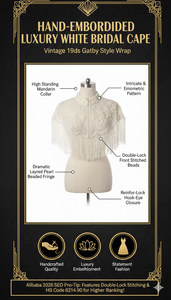 ผ้าคลุมไหล่ไนลอนประดับมุกสีงาช้างหรูหรา พร้อมพู่ห้อย สำหรับผู้หญิง ใช้ในงานแต่งงาน งานเลี้ยงตอนเย็น หรืองานปาร์ตี้  ผ้าคลุมไหล่ปักลาย - Product Image 6