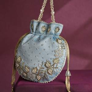 Bolsa de Mano Artesanal con Cuentas y Cordón de Seda, Azul, Estilo Étnico, para Bodas, Fiestas, Moda Femenina, Regalo, Bolso de Mano - Product Image 1