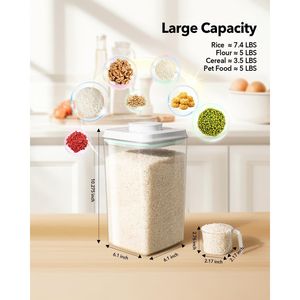 กล่องเก็บอาหารฝาปิดสุญญากาศ 130 มล. พร้อมที่ตัก และกล่องขนมขนาด 4 ลิตร/4.2 ควอร์ต ปลอดสาร BPA ชุดเก็บซีเรียล ข้าว แป้ง พาสต้า 2 ชิ้น - Product Image 5