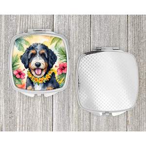 Bernedoodle Luau <b>Compact</b> Travel Makeup <b>Mirror</b> Folding Handheld Design with Decorative Pocket Gift for Women and Girls - Product Image 4
