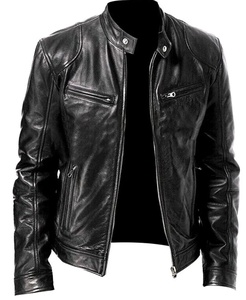 Chaqueta de Motociclista de Cuero Genuino para Hombre, Color Marrón, Cuello Alto, Cierre de Cremallera, Corte Ajustado, Estilo Biker, para Otoño - Product Image 3