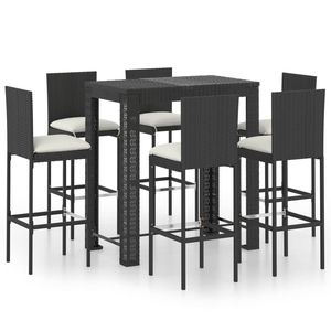 Set da Bar in 7 pezzi in Poly Rattan nero con cuscini per mobili da esterno - Product Image 2