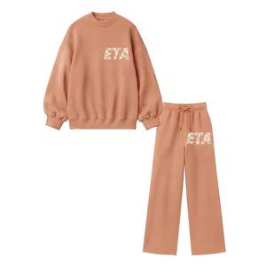 Ensemble décontracté 2 pièces tricoté pour femme : sweat-shirt col rond coupe ample et pantalon, imprimé pailleté motif lettres ETA, toutes saisons - Product Image 1