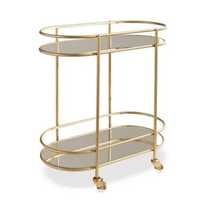 Chariot de bar ovale de luxe doré à 2 niveaux avec miroir en verre, chariot de service vintage en filigrane avec roulettes, mobilier de bar à domicile, décoration