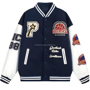 Chaqueta de lana OEM con logotipo bordado personalizado manga de cuero Letterman Varsity chaqueta de béisbol para hombre - Product Image 5