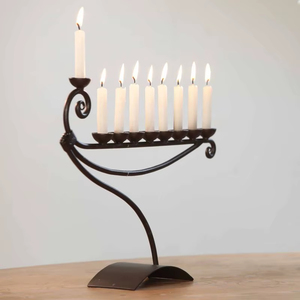 Minimalist <b>Black</b> Metal Menorah Candle Holder Hanukkah Decorative Tabletop Modern Elegant Home Accent Stand - Product Image 1