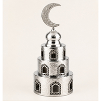 Ornement de luxe en métal martelé argenté, tour de minaret de mosquée avec sommet en croissant de lune, décoration de table Ramadan, Eid Mubarak, écologique