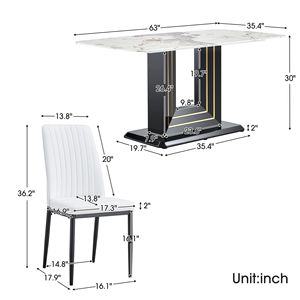 Set da Pranzo Moderno Nero in 7 Pezzi con Tavolo in Finto Marmo, Tavolo da Cucina Rettangolare in Vetro per 6-8 Persone - Product Image 4