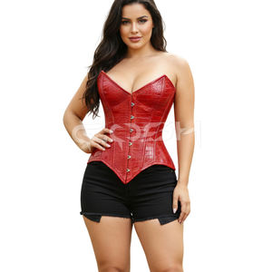 Corsé de piel de cocodrilo rojo exótico con varillas de acero, top de cuero estilo punk, estética Y2K, ropa renacentista de streetwear. - Product Image 5