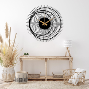 Horloge murale moderne en métal Sunburst, horloge géométrique ronde design, or noir, décoration murale pour salon, chambre, bureau - Product Image 3