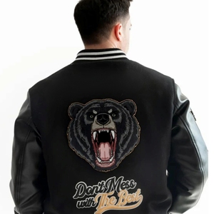Unisex Black PU Varsity Jacket Embroidered Custom Printed Design Stand Collar Button Front <b>Winter</b> Style Customized Color - Product Image 5