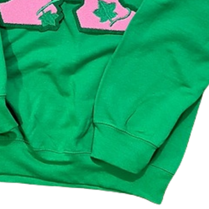 Green Crew Neck Sweatshirt with <b>Pink</b> Letter A and Green Leaf Embroidery <b>Long</b> <b>Sleeve</b> Pullover Casual Women's Fashion <b>Top</b> Soft - Product Image 6