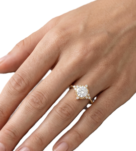 Bague de fiançailles vintage en or massif 14 carats avec halo de diamants ronds de laboratoire et sertissage clos, bijoux fins pour femme - Product Image 6