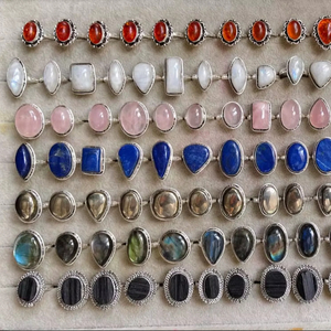 Wholesale <b>High</b>-quality Natural Labradorite Gemstone Ring Mixed Adjustable Crystal Rings Stone German Silver Fashion Trend - Product Image 4