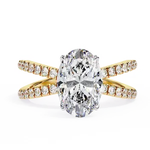 Bague de fiançailles en diamant de laboratoire ovale de 1,25 ct, or massif 18 carats, certifiée IGI, double sangle en X, pavé VVS E-F - Product Image 1
