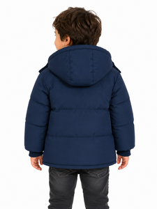 Premium Kids Quilted Hooded Puffer Winter Jacket <b>Cute</b> <b>Bear</b> Pocket Navy Blue Insulated Warm Coat Boys Girls 9 Years Outerwear - Product Image 3